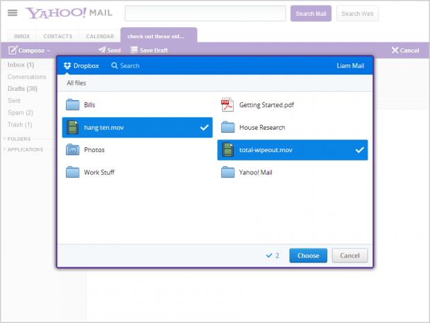 Yahoo integriert Dropbox in Yahoo Mail. (Bild: Yahoo)