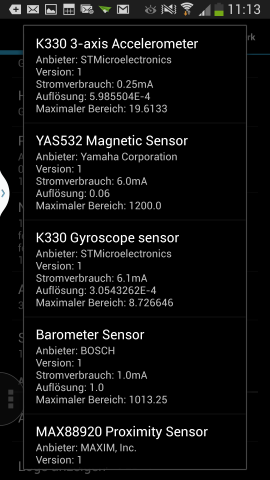 Sensoren im S4 (Screenshot: Golem.de)