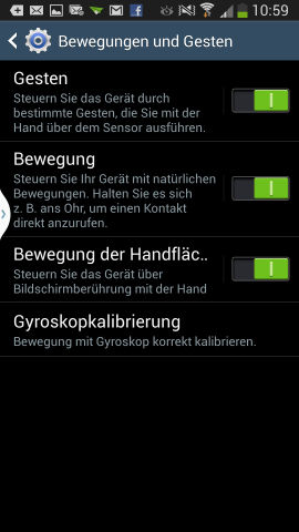 Mit Gesten kann das Smartphone ohne Bildschirmberührung gesteuert werden. (Screenshot: Golem.de)