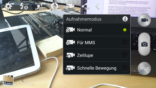 Videos können auch in Zeitlupe aufgenommen werden. (Screenshot: Golem.de)
