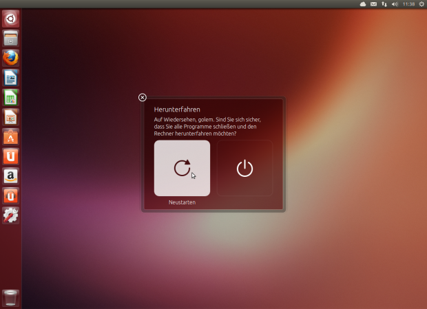 ...und Ausschalten sind an das Uniy-Design angepasst. (Screenshot: Golem.de)