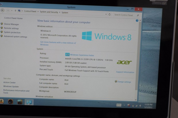 Windows 8 bekommt bei dem Demogerät nur sehr wenig Arbeitsspeicher zugewiesen. (Foto: Andreas Sebayang/Golem.de)