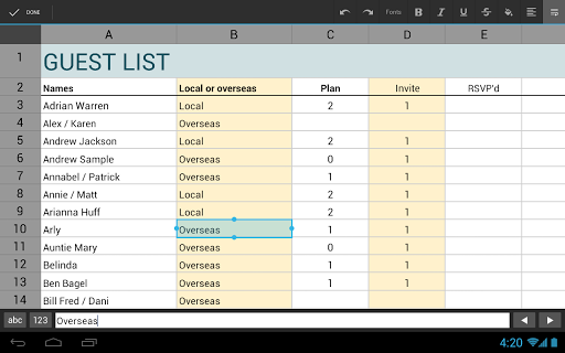 Google Drive für Android - Tabelleneditor (Bild: Google)