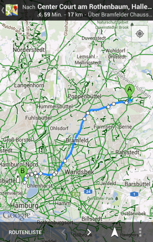 Google Maps f&uuml;r Android mit Fahrradnavigation (Bild: Google)