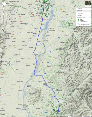 Google Maps mit Fahrradnavigation - die Gel&auml;ndeansicht gibt einen Eindruck der H&ouml;henunterschiede auf der Strecke. (Bild: Google)