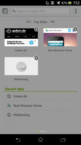 Next Browser - Top Sites lassen sich bearbeiten. (Bild: Golem.de)
