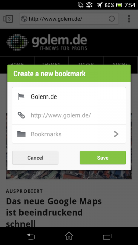 Next Browser - neues Lesezeichen anlegen (Bild: Golem.de)