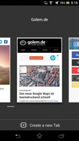 Next Browser - Schieberegler in der Tab-Übersicht bei mehr als zehn offenen Tabs (Bild: Golem.de)