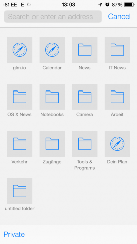 Safari zeigt die wichtigsten Bookmarks nun in neuen Tabs an. (Bild: Apple/Screenshot: Golem.de)