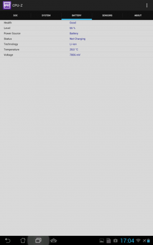 ... sowie Ladezustand und Temperatur des Akkus...