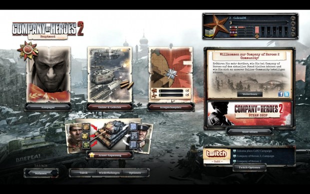 Das Hauptmenü bietet Zugriff auf Kampagne und Onlinekomponenten.