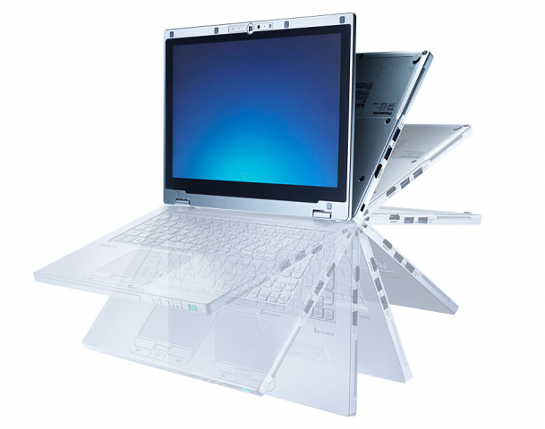 Das Display des Ultrabooks kann um 360 Grad geneigt werden. (Bild: Panasonic)