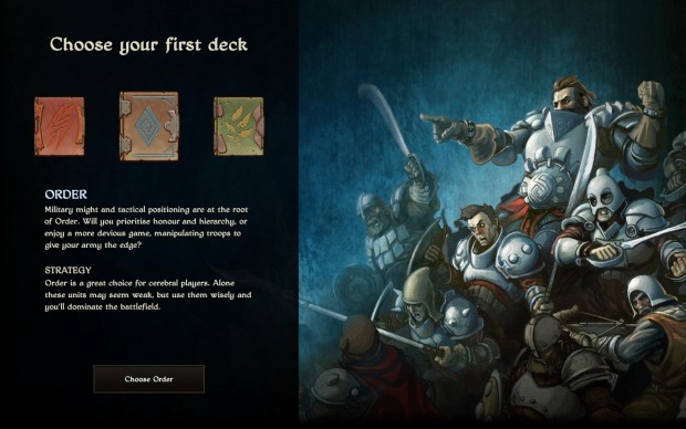 Nach dem Start w&auml;hlt der Spieler eines von drei Decks aus.