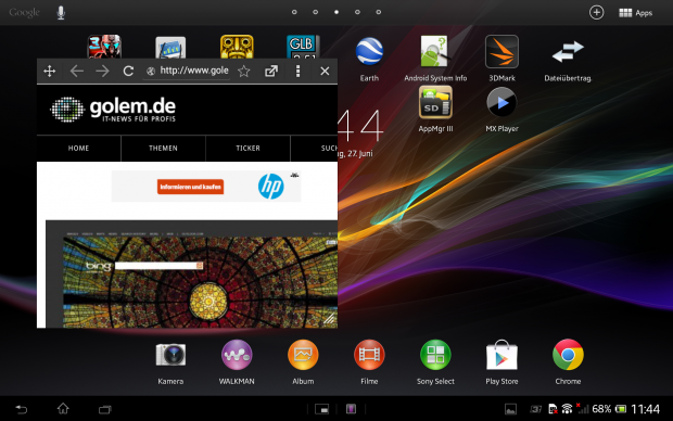 Mit dem Mini-Browser k&ouml;nnen parallel zu anderen Programmen Internetseiten betrachtet werden. (Screenshot: Golem.de)