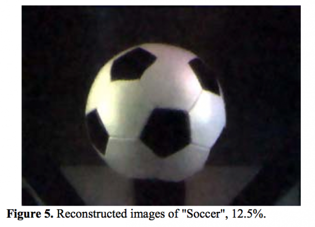 Aufnahme der Compressed-Sensing-Kamera mit 12,5 Prozent der theoretisch m&ouml;glichen Messungen (Bild: Bell Labs)