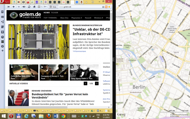 Die Bilder wurden auf einem Bildschirm mit 1.280 x 800 Pixeln aufgenommen. Besitzer älterer Notebooks können nun den teilbaren Bildschirm ohne Einschränkungen nutzen. (Screenshot: Golem.de)