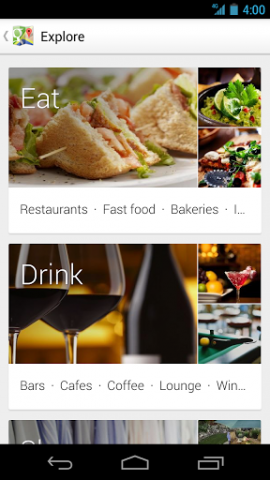Google Maps 7 für Android auf Smartphones - Explore-Bereich (Quelle: Google)