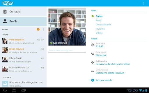 Skype 4.0 f&uuml;r Android auf dem Tablet (Bild: Microsoft)