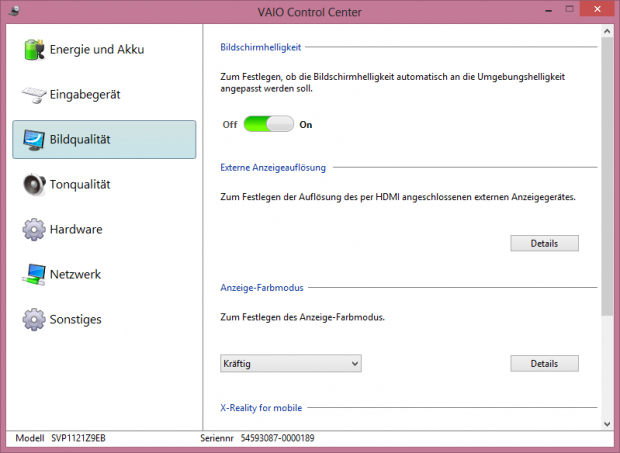 Im Vaio Control Center kann auch der Helligkeitssensor deaktiviert werden. (Screenshot: Golem.de)