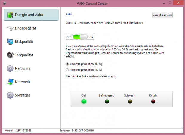 Der Akkuschonmodus muss eigens aktiviert werden, reduziert jedoch deutlich die Akkulaufzeit. (Screenshot: Golem.de)