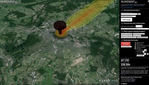 Atompilz über Berlin: Nukemap zeigt die Auswirkungen einer Atomexplosion. (Nukemap3D/Screenshot: Golem.de)