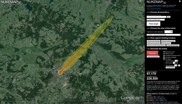 ... sowie den Fallout. (Nukemap3D/Screenshot: Golem.de)