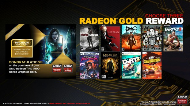 Gold geh&ouml;rt zum Lieferumfang der Radeon HD 79x0, dies gilt nicht f&uuml;r die HD 7990. Drei Spiele k&ouml;nnen verwendet werden. (Bild: AMD)