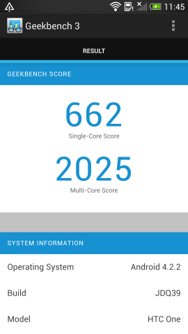 Geekbench 3 auf dem HTC One (Screenshot: Golem.de)