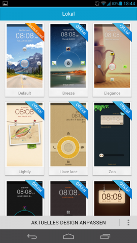 F&uuml;r die Emotion UI stehen 16 verschiedene Designs zur Auswahl. (Screenshot: Golem.de)
