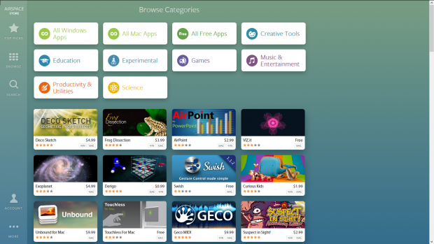 Im Airspace-Store gibt es kostenlose wie kostenpflichtige Apps. (Screenshot: Golem.de)