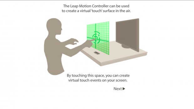 Leap Motion erschafft eine virtuelle Fläche vor dem Nutzer. (Screenshot: Golem.de)