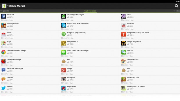 Der 1Mobile Market bietet ähnlich viele Apps wie Googles Play Store - der aber fehlt. (Screenshot: Golem.de)