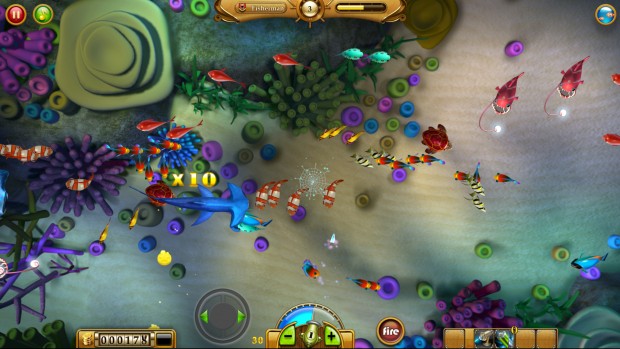 Es gilt, per Kanone die Fische mit Netzen zu fangen, das Spiel ruckelt jedoch sichtbar. (Screenshot: Golem.de)