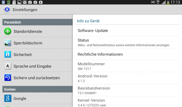 Auf dem Galaxy Tab 7 3.0 läuft Android 4.1.2. (Screenshot: Golem.de)