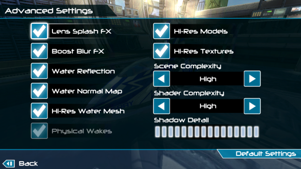 Das Grafikmenü von Riptide GP2 mit aktivierten Tegra-4-Aufwertungen (Screenshot: Golem.de)