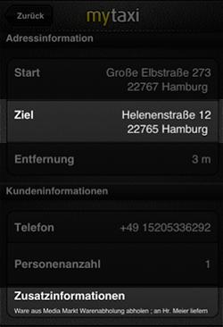 Warenlieferung in der Mytaxi-App f&uuml;r Taxifahrer (Bild: Intelligent Apps)