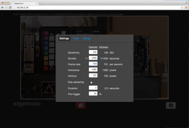 Webinterface der Edgertronic (Bild: Kickstarter)