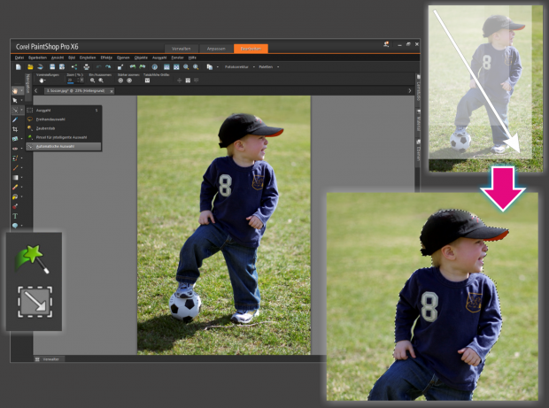 Einfaches Auswählen von Bildelementen durch Rahmen.
