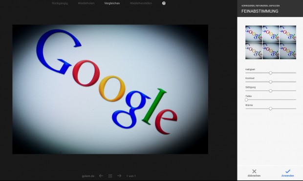 Google Plus: Bildbearbeitung im Browser (Bild: Andreas Donath)