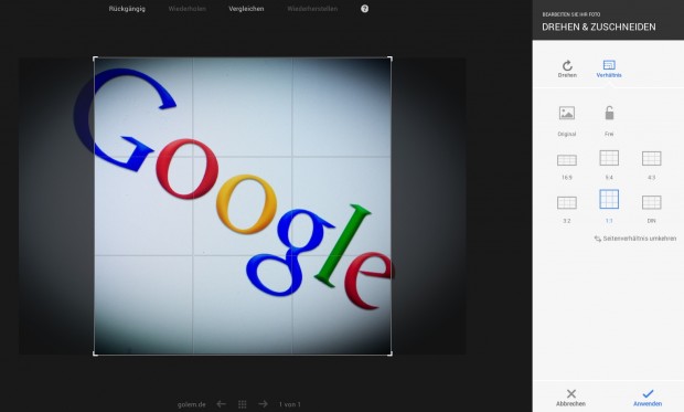 Google Plus: Bildbearbeitung im Browser (Bild: Andreas Donath)