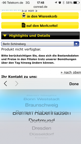 Auswahlmenü in einem Onlineshop mit optischen Effekten (Screenshot: Golem.de)