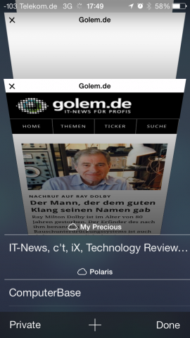 Tabs und iCloud-Tabs (Screenshot: Golem.de)