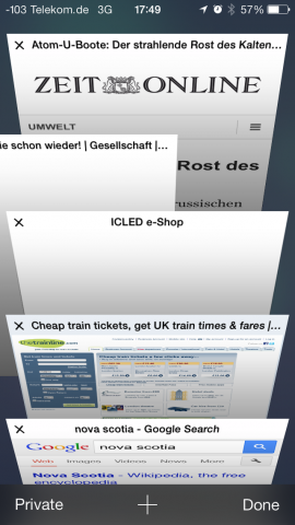 Das Schließen von Tabs funktioniert durch seitliches Hinausschieben. (Screenshot: Golem.de)