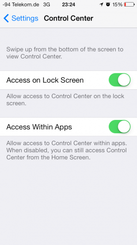 Das Kontrollzentrum kann in Apps oder auf dem Sperrbildschirm gesperrt werden. (Screenshot: Golem.de)