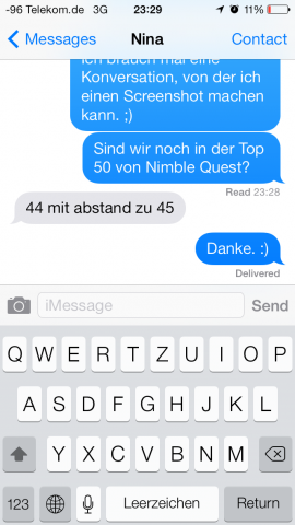 Neue Messages-App. Ein Wisch nach links offenbart die genauen Uhrzeiten. (Screenshot: Golem.de)
