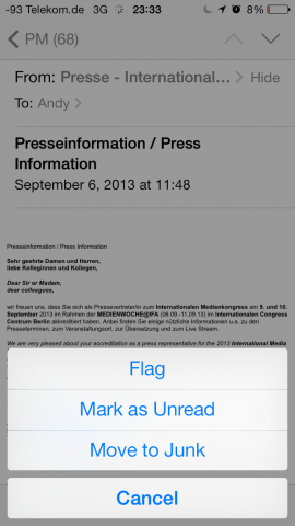 Aktionsmenü im Mailclient (Screenshot: Golem.de)