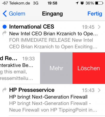 Im Deutschen sind die Aktionen in der Mailübersicht etwas groß ausgefallen. (Screenshot: Golem.de)