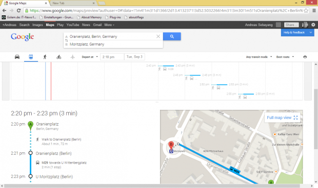 Dafür bietet Google Transit einen über mehrere Städte konsistenten Überblick. (Screenshot: Golem.de)