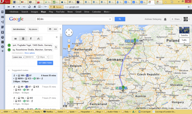 Opera nutzen wir für das alte Maps-Design. Hier ist beispielhaft zu sehen, wie Google Transit in der Zukunft funktionieren wird. (Screenshot: Golem.de)