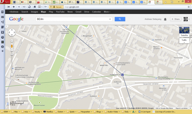 Die U1 in Grün fährt eigentlich zwischen den Straßenseiten der Skalitzer Straße. (Screenshot: Golem.de)